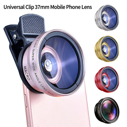 Objectif universel 2 en 1 à clipser pour téléphone - Objectif ultra grand angle 0,45x et macro HD pour iPhone, Samsung et Android (37 mm)