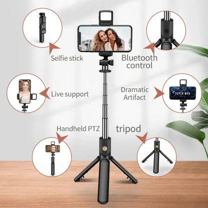 Perche à selfie sans fil avec télécommande et lumière Bluetooth | Support extensible pour iPhone et téléphones portables – Parfait pour TikTok et diffusion en direct